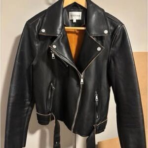 Vigoss Black Faux Leather Motorcycle Jacket W/ Belt